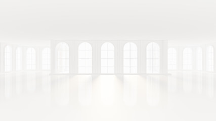Luxurious white empty interior with windows. 3d illustration, 3d rendering.
