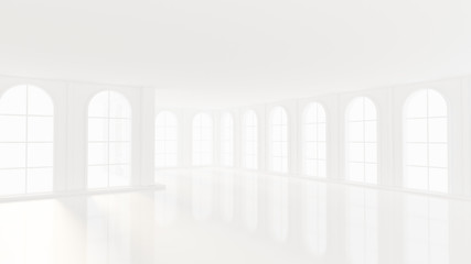 Luxurious white empty interior with windows. 3d illustration, 3d rendering.