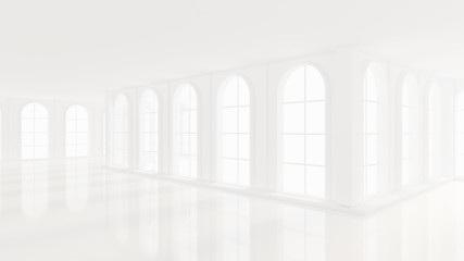 Luxurious white empty interior with windows. 3d illustration, 3d rendering.