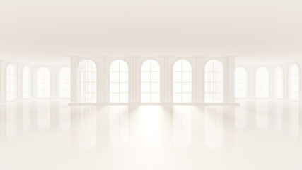 Luxurious white empty interior with windows. 3d illustration, 3d rendering.