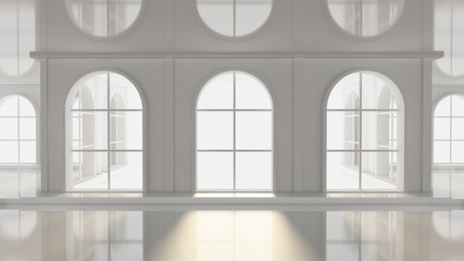 Luxurious white empty interior with windows. 3d illustration, 3d rendering.