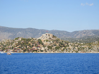 Antalya coast. View from the sea. Not far from the ancient city of Phaselis. Turkey