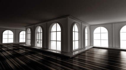 Luxury gloomy empty interior. 3d illustration, 3d rendering.