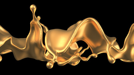 Luxury golden splash of liquid. 3d illustration, 3d rendering.