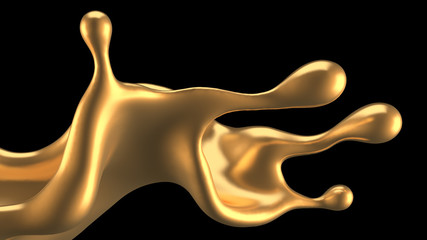 Luxury golden splash of liquid. 3d illustration, 3d rendering.