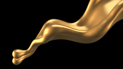 Luxury golden splash of liquid. 3d illustration, 3d rendering.