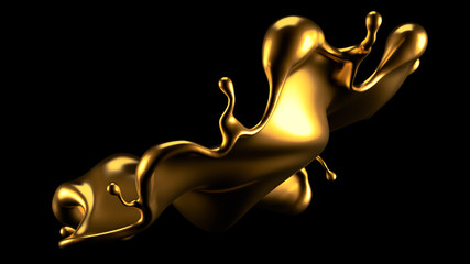 Luxury golden splash of liquid. 3d illustration, 3d rendering.