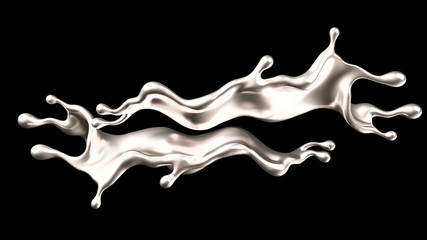 Luxury silver splash of liquid. 3d illustration, 3d rendering.