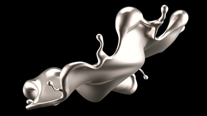 Luxury silver splash of liquid. 3d illustration, 3d rendering.