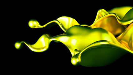 Luxury golden splash of liquid. 3d illustration, 3d rendering.