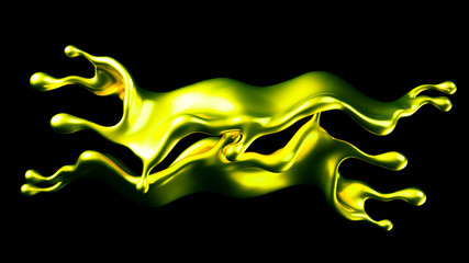 Luxury golden splash of liquid. 3d illustration, 3d rendering.