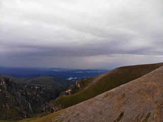 Landscape of the Caucasus mountains, the view from the height of bird flight.