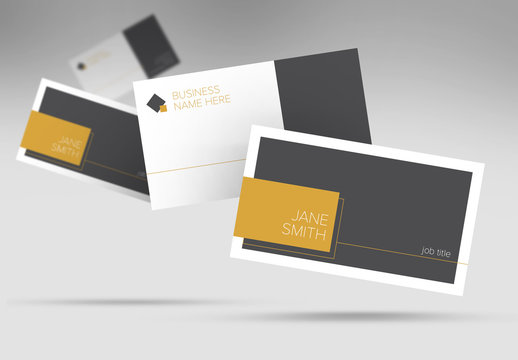 Business Card Layout with Gold Geometric Elements