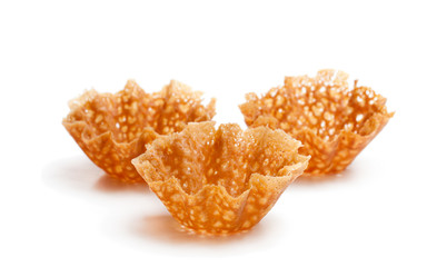 Brandy  snap baskets isolated on white