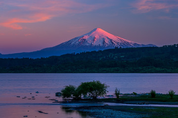scenic view of Villarrica Volcano in Chile patagonia sunset - Powered by Adobe