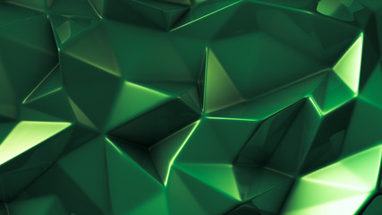 Green crystal background with triangles. 3d illustration, 3d rendering.