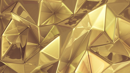 Yellow golden crystal background with triangles. 3d illustration, 3d rendering.