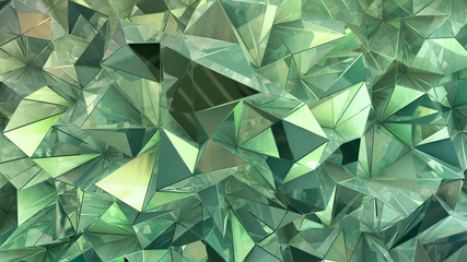 Green crystal background with triangles. 3d illustration, 3d rendering.