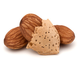 Almond nut in shell and shelled isolated on white background close up