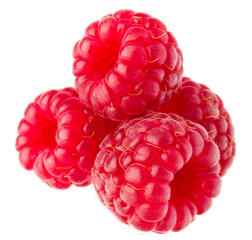 ripe raspberries isolated on white background close up