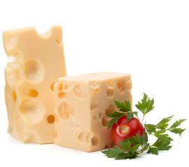 Cheese block isolated on white background cutout