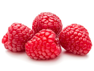 ripe raspberries isolated on white background close up