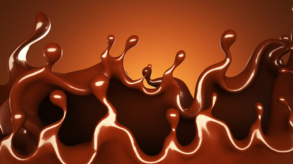 A splash of chocolate on a brown background. 3d illustration, 3d rendering.