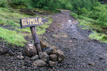 Wegweiser Glymur Wanderweg, Island