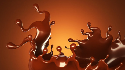 A splash of chocolate on a brown background. 3d illustration, 3d rendering.