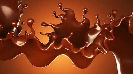 A splash of chocolate on a brown background. 3d illustration, 3d rendering.