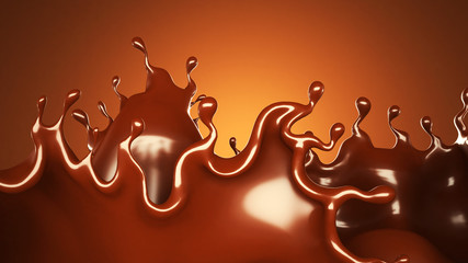 A splash of chocolate on a brown background. 3d illustration, 3d rendering.