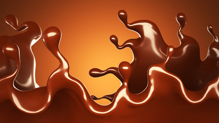 A splash of chocolate on a brown background. 3d illustration, 3d rendering.