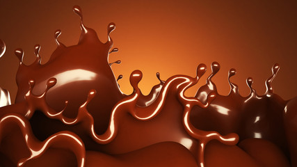 A splash of chocolate on a brown background. 3d illustration, 3d rendering.