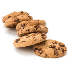 Chocolate chip cookies isolated on white background. Sweet biscuits. Homemade pastry.