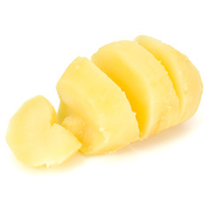 boiled peeled sliced potato isolated on white background cutout