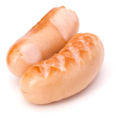 Two grilled sausages isolated on white background cutout
