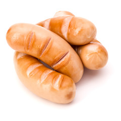 Roasted smoked sausages isolated on white background cutout