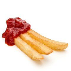 French Fried Potatoes with ketchup isolated on white background