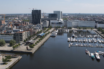 Fototapeta na wymiar Aerial view over the city of Antwerp in Belgium from Museum aan de Stroom