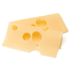 two Cheese slices isolated on white background