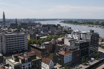 Aerial view over the city of Antwerp in Belgium from Museum aan de Stroom