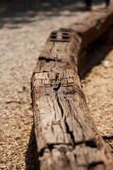 Fototapeta premium Old wooden beams on a brown background.