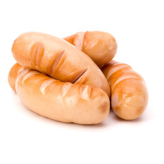 Roasted smoked sausages isolated on white background cutout