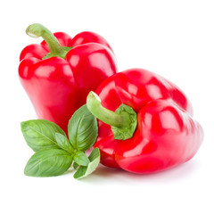 two sweet bell peppers isolated on white background cutout