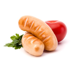 Two grilled sausages isolated on white background cutout