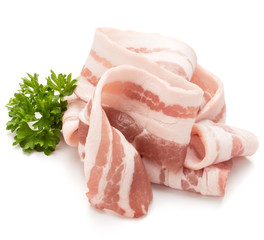  sliced bacon and parsley leaves isolated on white background cutout
