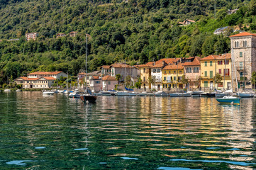 Fototapeta na wymiar View of historic village Pella on the western shore of Lake Orta, province of Novara, Italy