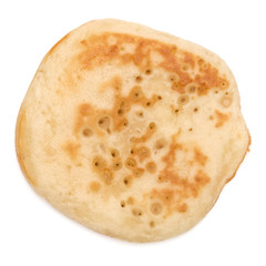 One pancake isolated on white background cutout. Top view.