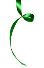 Shiny satin ribbon in green color isolated on white background