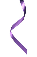 Shiny satin ribbon in lavender color isolated on white background close up